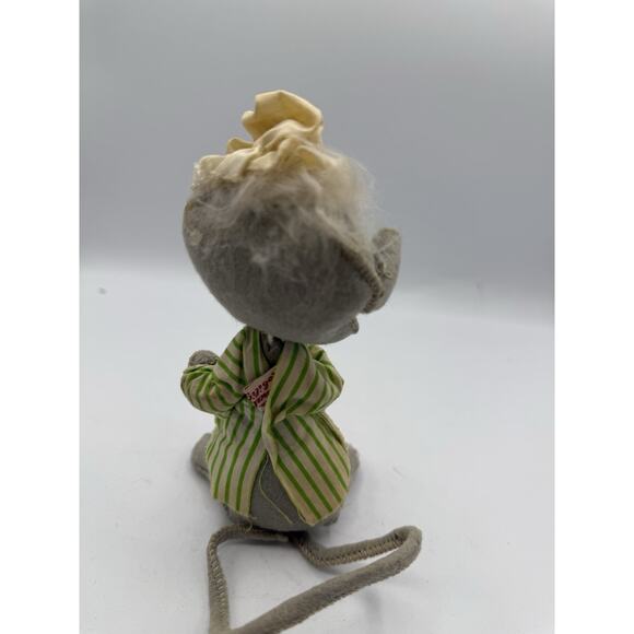 1971 Annalee Mouse Doll 6” Green Stripe Pajamas Shower Cap Felt VTG Sleepy Look - Picture 3 of 6